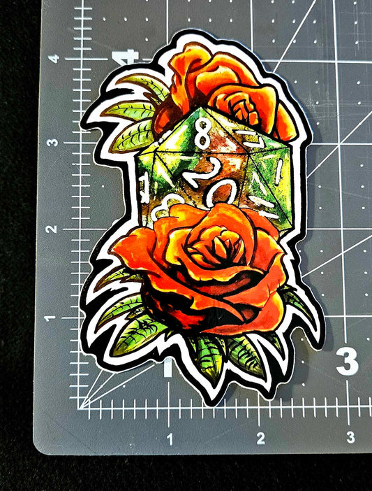 D20 Dungeons and Dragons Dice Roses Sticker