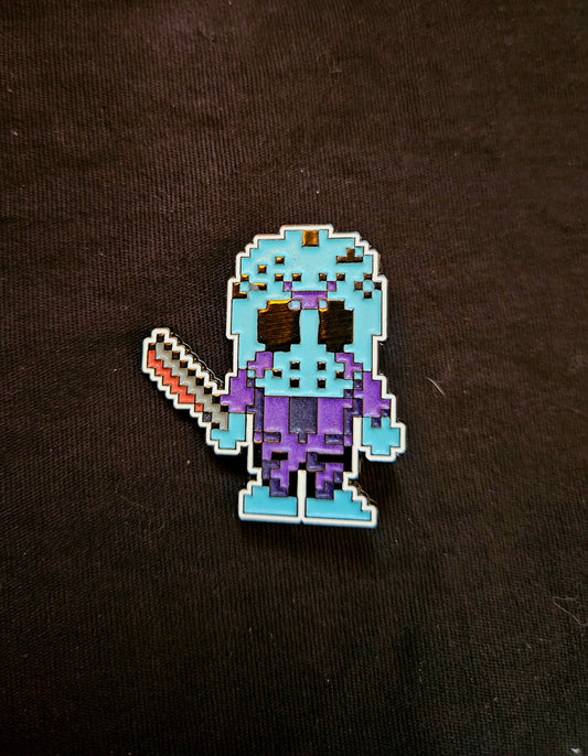 NES Jason Vorhees Pixel Art 1.5 Inch Glow In The Dark Pin