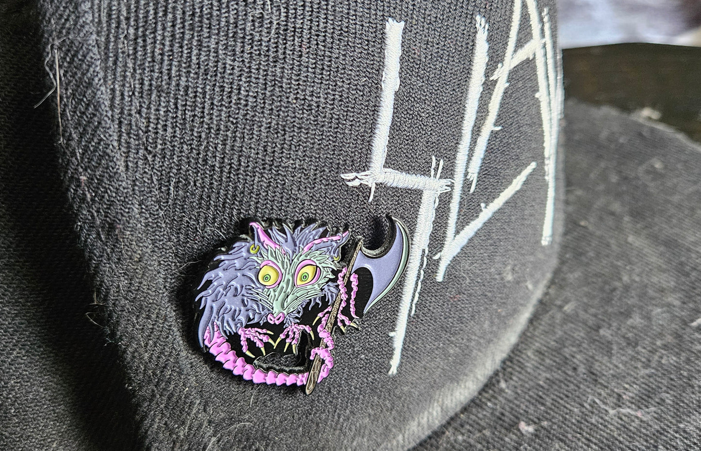Opossum Axe 1.5 Inch Glow In The Dark Pin