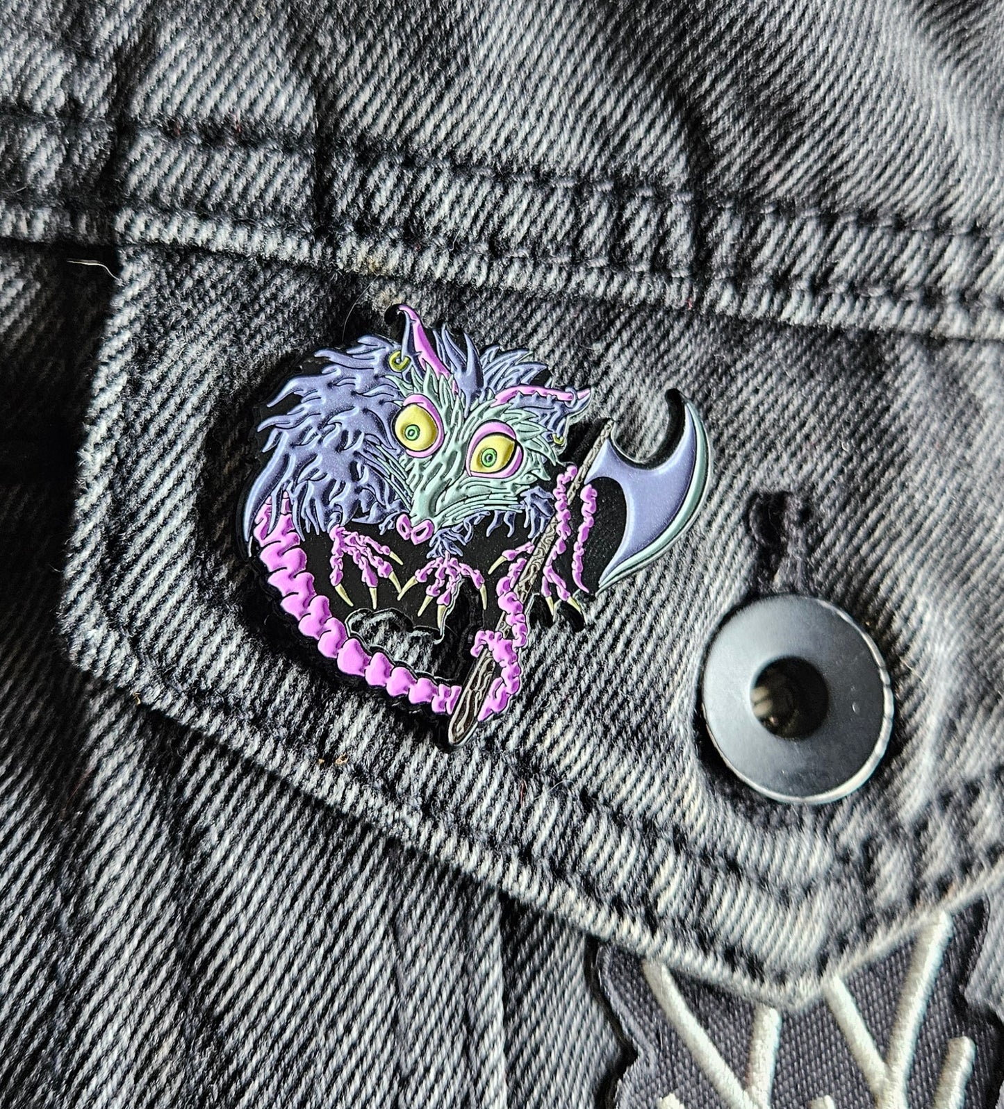 Opossum Axe 1.5 Inch Glow In The Dark Pin