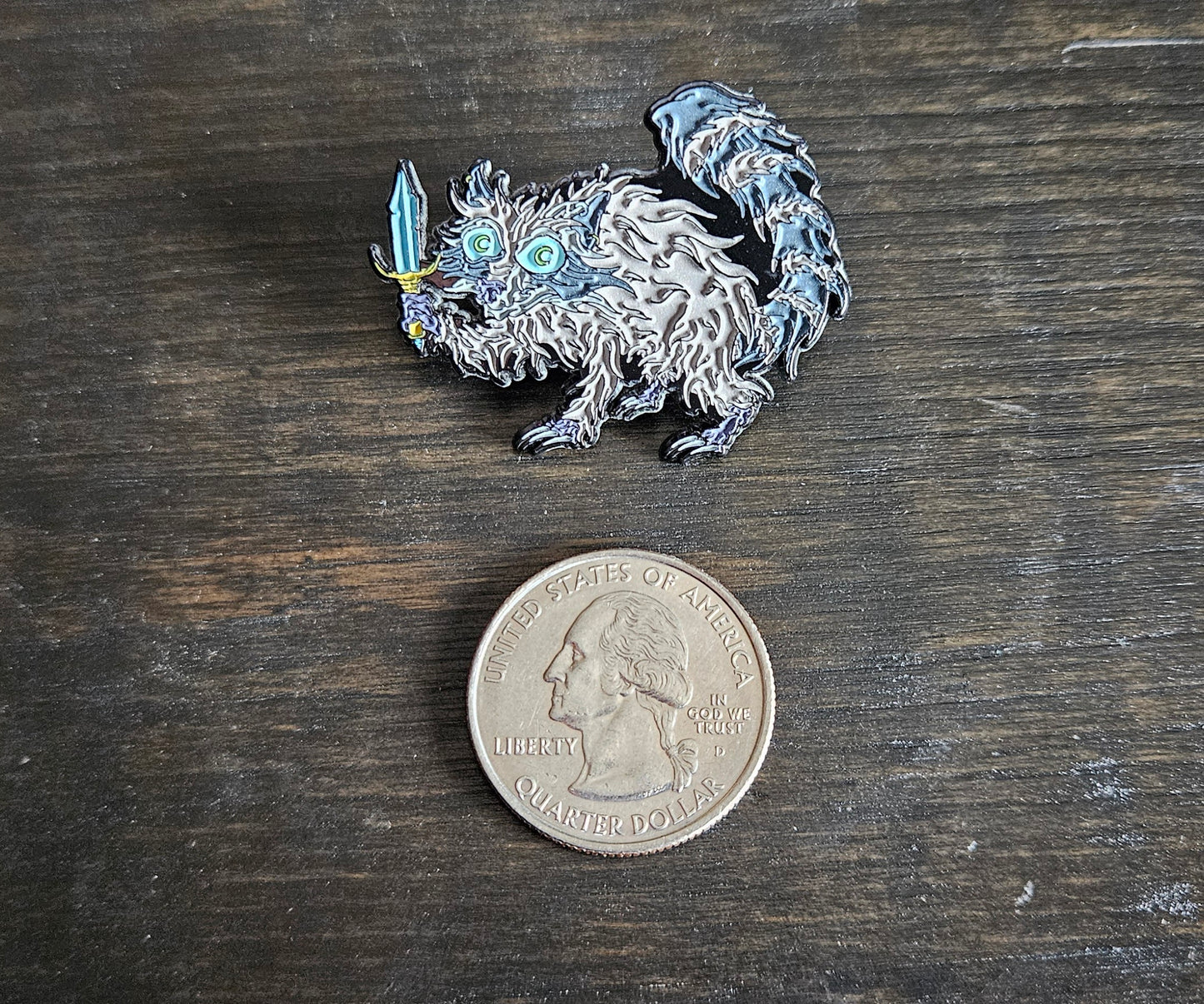 Raccoon Dagger 1.5 Inch Glow In The Dark Pin