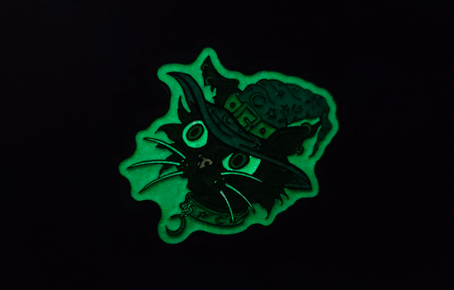 Witch Cat 1.5 Inch Glow In The Dark Pin