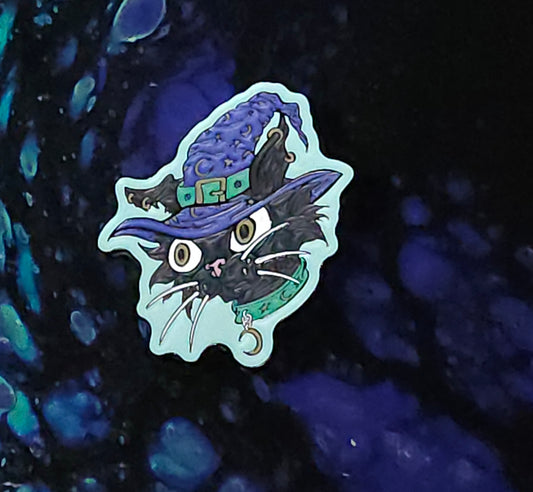 Witch Cat 1.5 Inch Glow In The Dark Pin